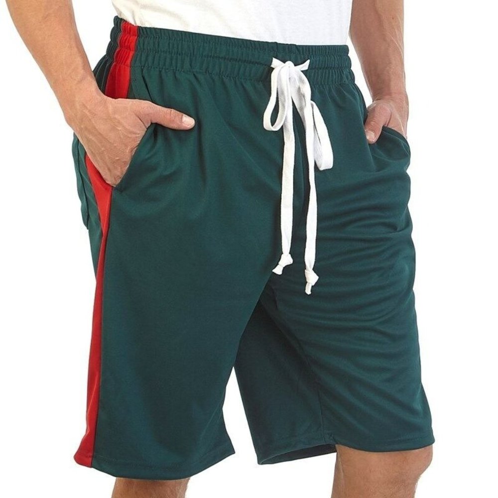 Hollywood Men's Fleece Knit Shorts Green/Red Size Small (28-30) New